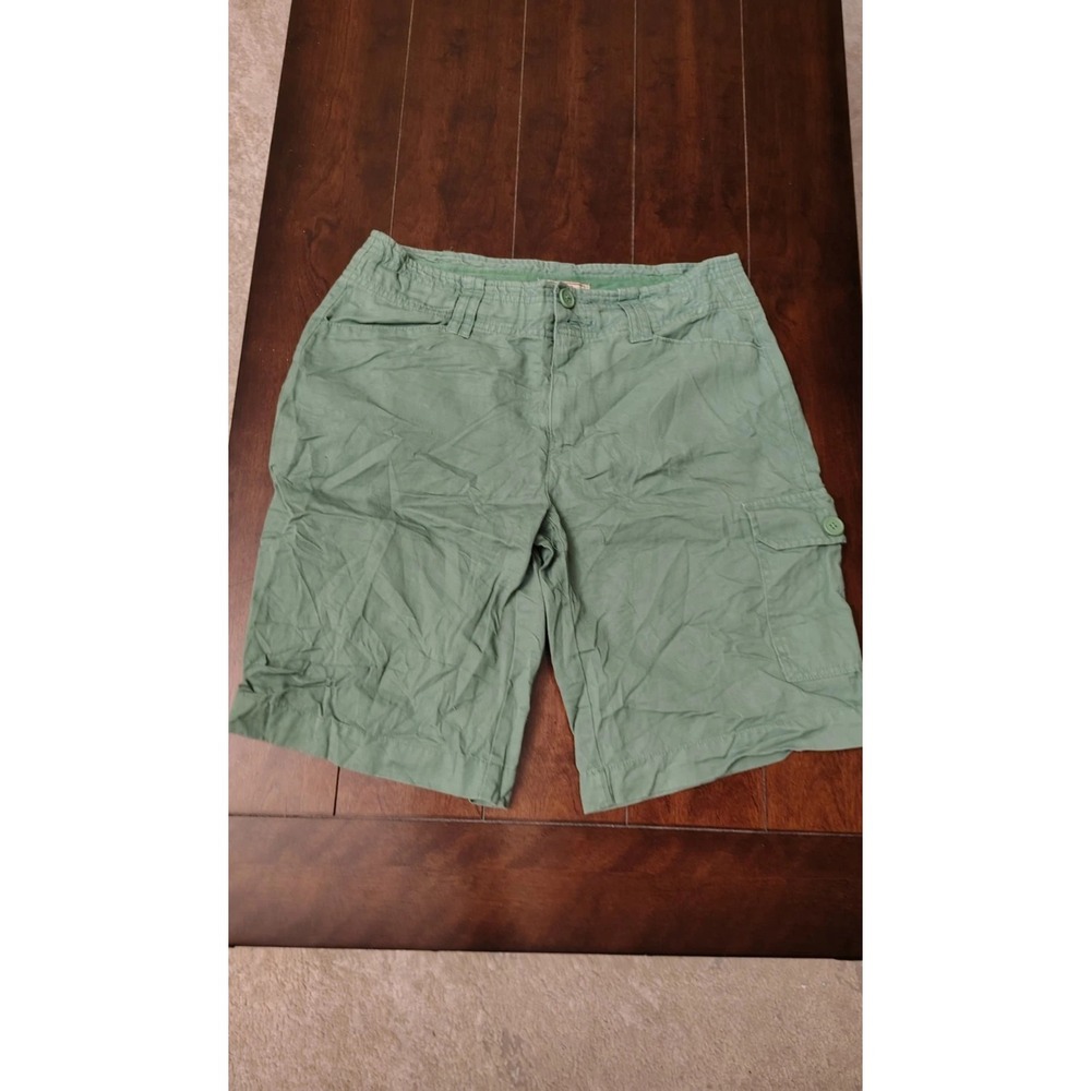 Route 66 Womens Sage Green Cotton Linen Blend Cargo Shorts Size 3/4